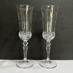 Lot of 2 Royal Crystal Rock RCR  8 1/2" Lead Crystal Champaign Flute Glass Italy